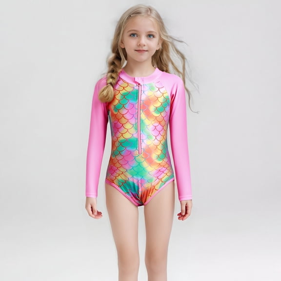 MUXiin Girls Rash Guard Swimsuit One Piece Tankini Tropical Print Bathing Suits Quick Dry Stylish Design Pool Party Swimsuit Trendy Summer Beach Bikini Tankini Swimwear