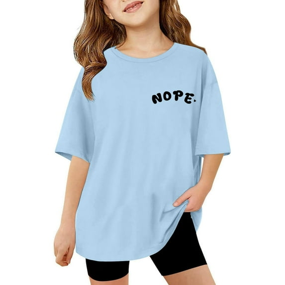 MUXiin Girls Shirts Size 12-14 Round Neck Short Sleeve Letter Graphic Print Girls Tops Athletic Fit Fashion Toddler Girl Clothes