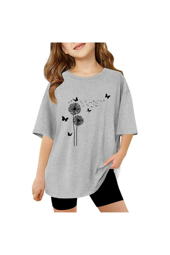 Girls Shirts Size 7,Back To School Outfits For Teen Girls Crewneck Short Sleeve Cotton Tee Tops Classic Fit for Girls Birthday Casual Summer Tops