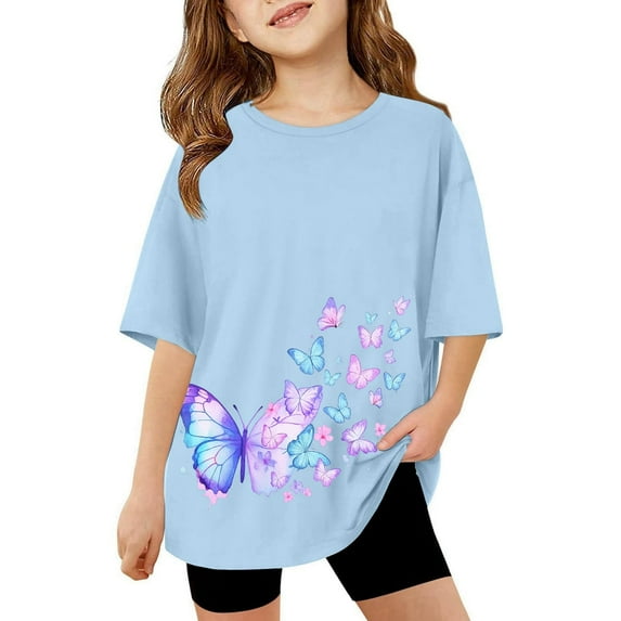 MUXiin Girls Shirts Size 8,Girls Back To School Clothes Round Neck Holidays Tops Short Sleeve Graphic Printed Tees Shirts for Youth Girls Casual Children's Shirts