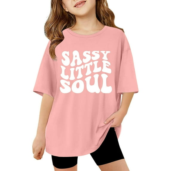 MUXiin Girls Shirts Size 8 Round Neck Short Sleeve Letter Graphic Print Girls Tops Athletic Fit Fashion Toddler Girl Clothes