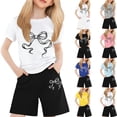 thumbnail image 1 of MUXiin Girls Short Sets Cute Print Short Sleeve Tops and Shorts Set Round Neck Cute Girls' Two Piece Summer Set Back To School Clothes for 4-5 Years, 1 of 4