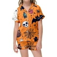 thumbnail image 1 of MUXiin Girls Silk Pajamas Size 10-12 Girls Halloween Print Pajama Set Short Sleeve Lapel Top And Pants Comfy Sleepwear For Kids Casual Home Loungewear Outfit Age 3 13 Years, 1 of 4