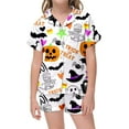 thumbnail image 1 of MUXiin Girls Silk Pajamas Size 10-12 Girls Halloween Print Pajama Set Short Sleeve Lapel Top And Pants Comfy Sleepwear For Kids Casual Home Loungewear Outfit Age 3 13 Years, 1 of 4