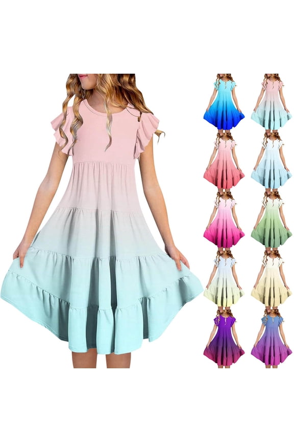 Girls Spring Dresses Size 8 Polka Dot Flutter Ruffled A-Line Dresses Stylish Flower Girl Dress Toddler
