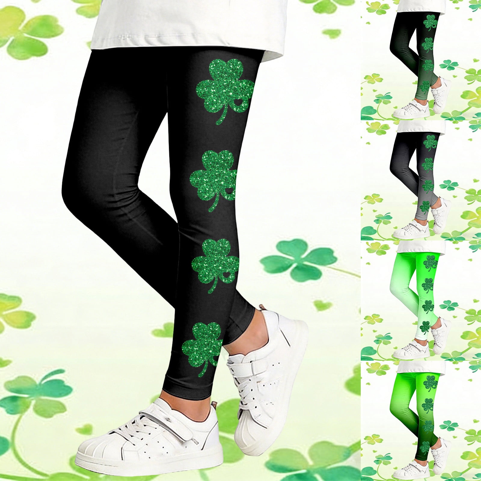 MUXiin Girls St. Patrick's Day Shamrock Leggings 3D Printed Irish Green ...