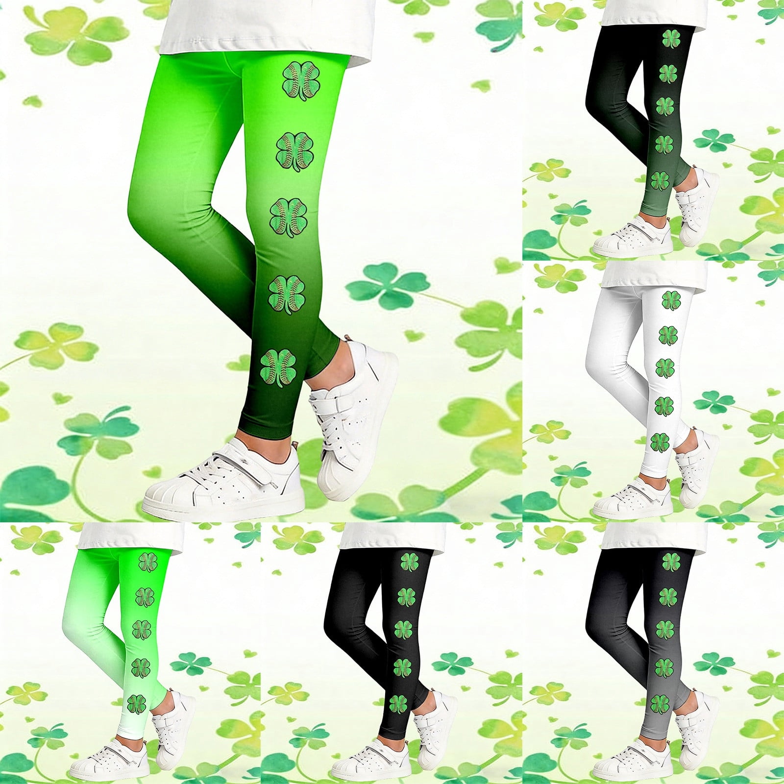 MUXiin Girls St. Patrick's Day Shamrock Leggings 3D Printed Irish Green ...