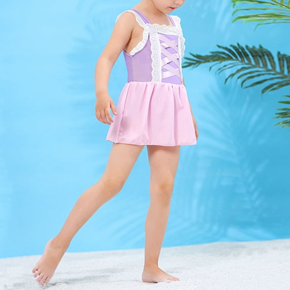 MUXiin Girls Swimsuit Size 6 Two Piece Embroidered Details Bathing Suits Rash Guard Durability Water Sports Swimsuit Trendy Children's Summer Swimming Outfit