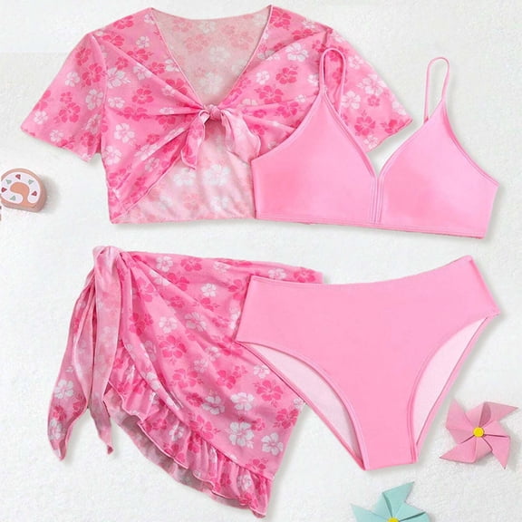 MUXiin Girls Swimsuit Size 7 Three-Piece Striped Bathing Suits Quick Dry Stylish Design Surfing Swimsuit Breathable Girls' Bathing Suit for Water Parks