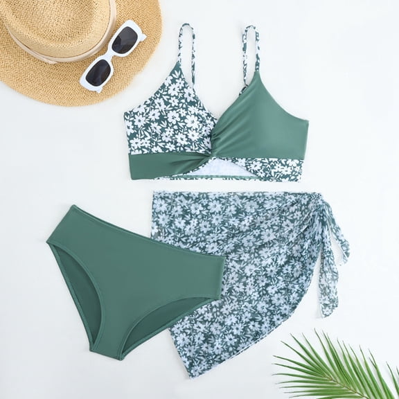 MUXiin Girls Swimsuit Size 8 Three Piece Ruffled Details Girls Bathing Suits Quick Dry Durability Surfing Swimsuit Adorable Swimwear for Active Girls