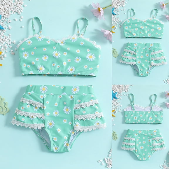 MUXiin Girls Swimsuit Two-Piece Polka Dot Cute Swimsuits Quick Dry Stylish Design Beach Vacation Outfit Stretchy Girls' Bathing Suit for Water Parks