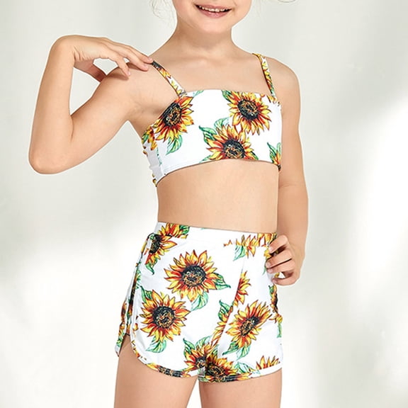 MUXiin Girls Swimsuit Two-Piece Solid Color Toddler Bathing Suit Girl Upf 50  Sun Protection Durability Beach Vacation Outfit Trendy Kids' Beach Swimming Costume