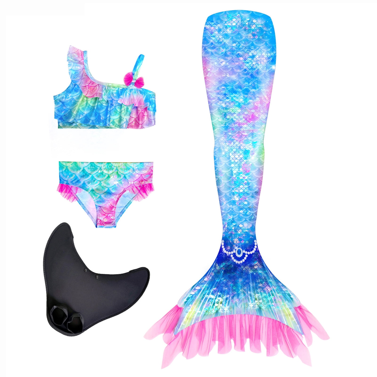 Small Fish With Ruffles MUXiin Girls' Swimwear 3 Piece Set Swimsuit for Girls Ruffle Fishscale ...