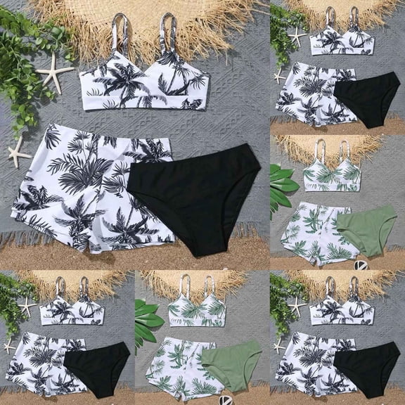 MUXiin Girls' Swimwear Three Piece Tropical Print Cute Swimsuits Quick Dry Durability Summer Swimwear Stretchy Little Girl Swimwear Sets