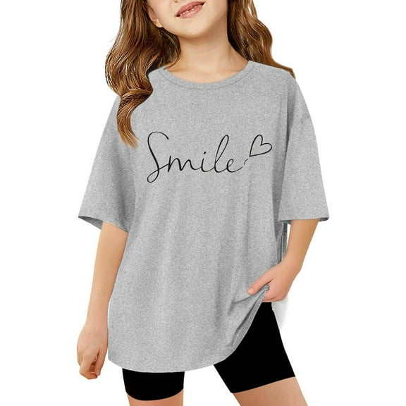 MUXiin Girls T Shirts Letter Graphic Short Sleeve Basic Layering Tee Modern Fit Back To School Clothes Teen Girls Dressy Summer Blouse for Girls