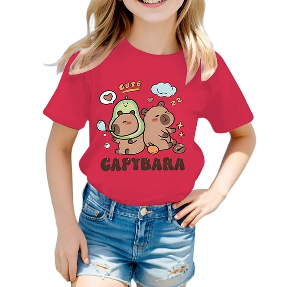 MUXiin Girls Tops Size 8 Round Neck Summer Tops Short Sleeve Back To School Shirt 3d Prints Tees Shirts for Youth Girls Cotton T-Shirts Toddler To Big Kid Sizes