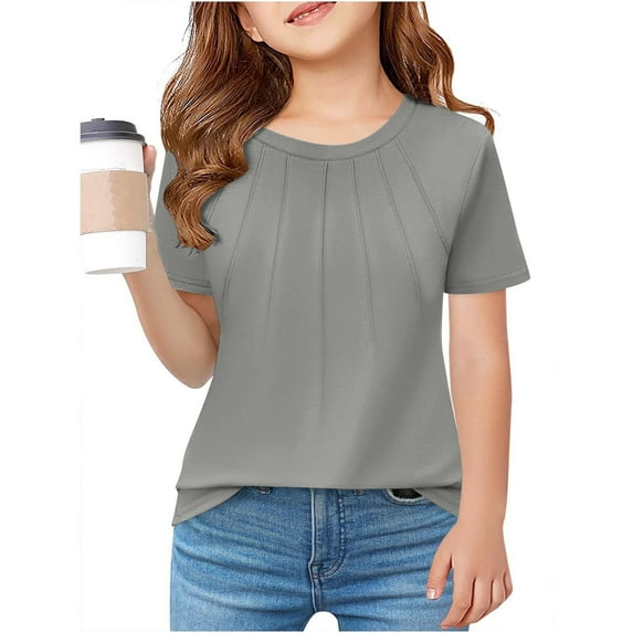 MUXiin Girls Tshirts 10-12 Years Black,Girls Pleated T Shirts Kids Summer Short Sleeve Fashion Tops Tees Back To School Tops