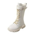 thumbnail image 1 of MUXiin Girls White Lace-Up Combat Boots with Side Zipper, Knee-High Lug Sole Dress/School Boots – Toddler/Little/Big Kids, 1 of 7