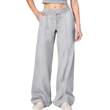 MUXiin Grey Sweatpants For Girls,Baggy Sweatpants for Girls Trendy Oversized Wide Leg Loose Sweat Pants Elastic High Waist Drawstring Athletic Joggers