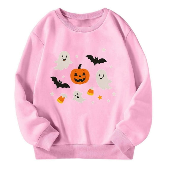 MUXiin Halloween Hoodies Kids Pumpkin Print Long Sleeve Loose Fit Pullover Sweatshirt For Kids Casual Fall Outfit for 13-14 Years