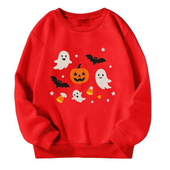MUXiin Halloween Hoodies Kids Pumpkin Print Long Sleeve Loose Fit Pullover Sweatshirt For Kids Casual Fall Outfit for 9-10 Years
