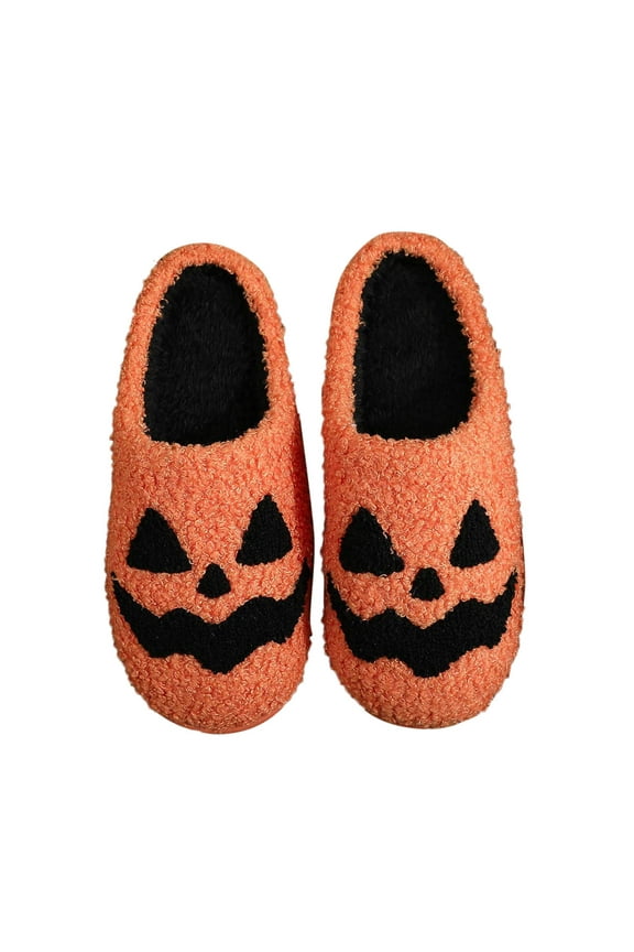 Halloween Slippers For Women,Fall Slippers For Women Size 8,Men And Women Pumpkin Halloween Autumn And Winter Couples Home Cute Cartoon Thick Sole Non Slippers