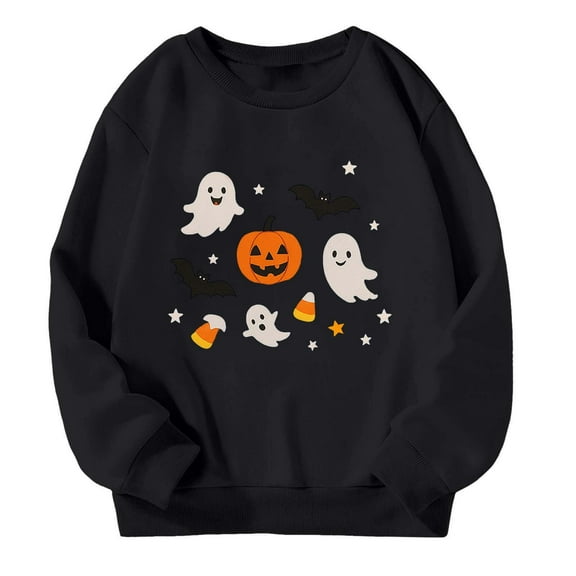 MUXiin Halloween Sweatshirts For Girls Halloween Hoodies Kids Pumpkin Print Long Sleeve Loose Fit Pullover Sweatshirt For Kids Casual Fall Outfit for 5-6 Years