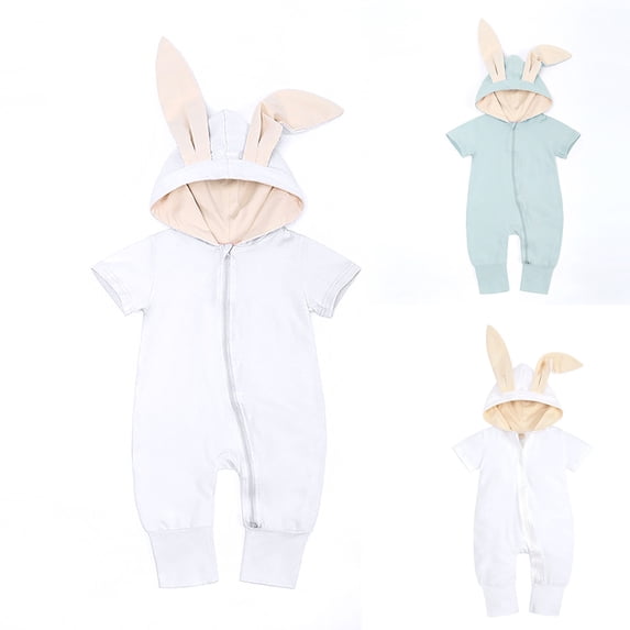MUXiin Baby Boy Girl Easter Outfit Clothes Bunny Ear Hooded Long Sleeve Romper Jumpsuit