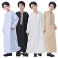 thumbnail image 1 of MUXiin Islamic Boys Jubba Thobe, Arabia Islamic Clothing, Fashion Boy’s Muslim Long Sleeves Kids Robe for 4-5 Years, 1 of 9