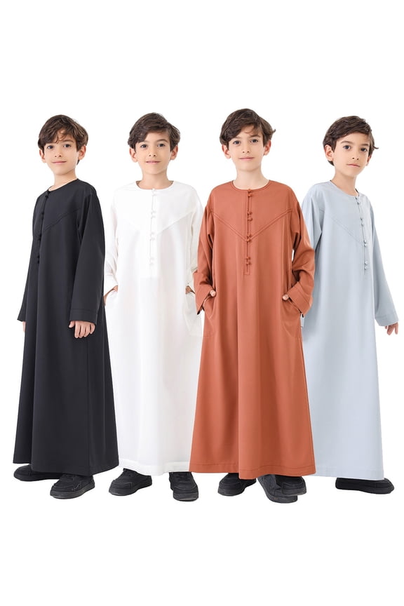 Boys Jubba Thobe, Arabia Clothing, Fashion Boyâs Long Sleeves Kids Robe for 7-8 Years