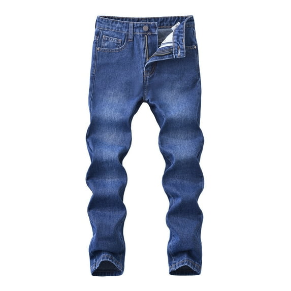 MUXiin Jeans for Boys Straight Leg Wide Leg Denim Pants Elastic Waist Cotton 90s Hop Streetwear Regular Fit Trousers Streetwear with Pockets