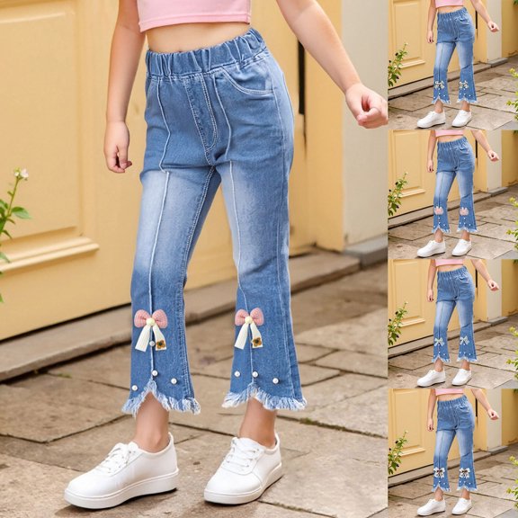 MUXiin Jeans for Girls Baggy Wide Leg Ripped High Elastic Waisted Denim Pants Y2K Boyfriend Skater Streetwear Cute Trousers