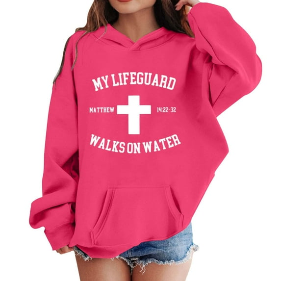 MUXiin Jesus Hoodies for Teen Girls Trendy Cute Casual Christian Letter Print Sweatshirts Long Sleeve Tops with Pockets Back To School Tops,2-3 Years,Hot Pink