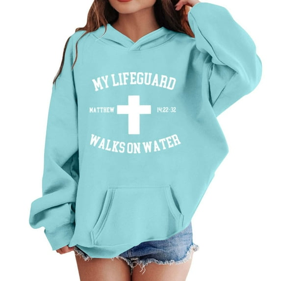MUXiin Jesus Hoodies for Teen Girls Trendy Cute Casual Christian Letter Print Sweatshirts Long Sleeve Tops with Pockets Back To School Tops,4-5 Years,Mint Green