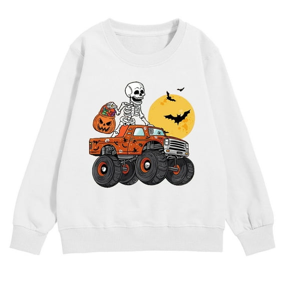 MUXiin Kids Halloween Sweatshirt Girls Boys Skeleton Pumpkin Ghost Toddler Shirt Crewneck Long Sleeve Graphic Top for 12-18 Months