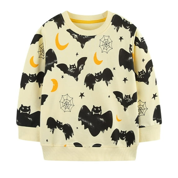 MUXiin Kids Halloween Sweatshirt Girls Boys Skeleton Pumpkin Ghost Toddler Shirt Crewneck Long Sleeve Graphic Top for 5-6 Years