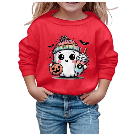 MUXiin Kids Halloween Sweatshirt Girls Boys Skeleton Pumpkin Ghost Toddler Shirt Crewneck Long Sleeve Graphic Top for 7-8 Years