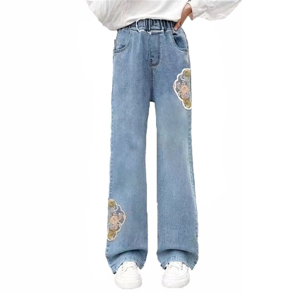 MUXiin Kids Jeans Girls 14 Solid Color Back To School Parachute Pants Fashion Casual Demin Pants with Pockets Kids Clothes Size