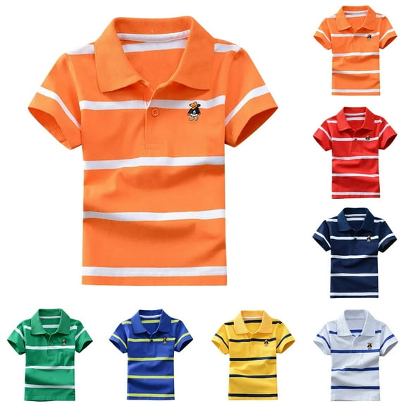 MUXiin Kids Polo Shirts Boys 5t Button Down Shirt Solid Color Short Sleeve Preppy Shirts Back To School Shirt 5-6 Years,Blue