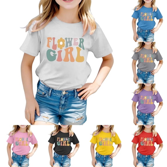 MUXiin Kids Short Sleeve Tees Toddler Crewneck T-Shirts Boys Girls Dino Excavator Flower Girl Tops 2-7 Years,Purple 100