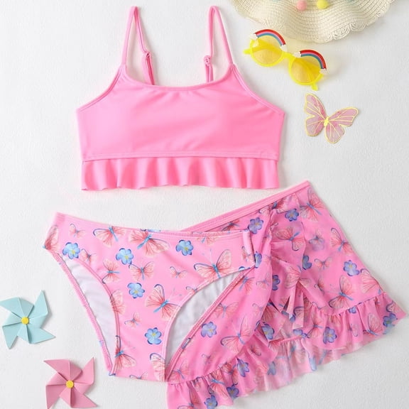MUXiin Kids' Swimwear Three Piece Glitter Design Cute Swimsuits Quick Dry Durability Beach Vacation Outfit Trendy Girl's Holiday Swimwear