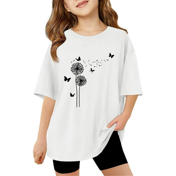 MUXiin Little Girl Shirts 5t Crew Neck Short Sleeve Cute Print Summer Tops Fashion Casual Baby Girl Summer Clothes