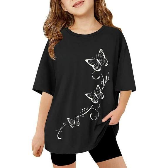 MUXiin Little Girl Shirts Crew Neck Short Sleeve Graphic Print Preppy Shirt Soft Cute Toddler Girl Clothes