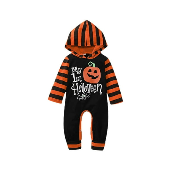 MUXiin Long Sleeved Pumpkin Print Baby Bodysuit Halloween Overall Zippered Crawling Suit For Boys 0-1 Year Soft Comfortable Outfit,8-12 Months,Orange