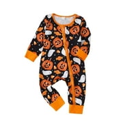 MUXiin Long Sleeved Pumpkin Print Baby Bodysuit Halloween Overall Zippered Crawling Suit For Boys 0-1 Year Soft Comfortable Outfit,Black,3-6 Months