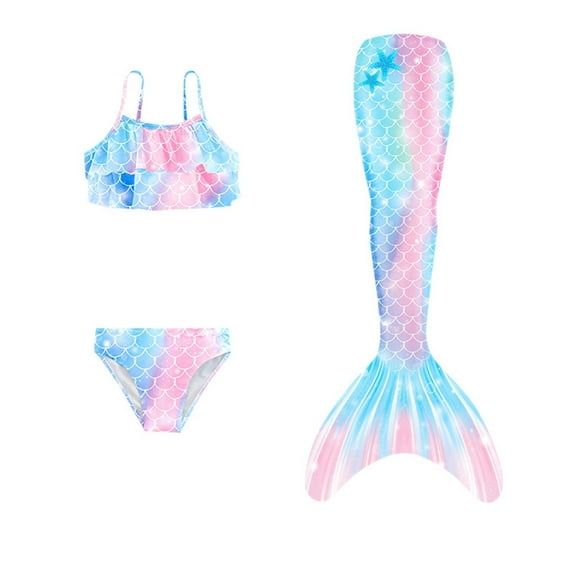 MUXiin Mermaid Swimsuit with Tail Mermaid Tail Bathing Suits Fishscale Three Pieces Bathing Suits Cute Swimming Bikini Set for Girls'swimwear Bikini 3pc Set