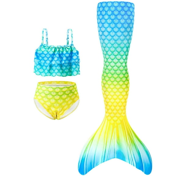 MUXiin Tail Swimsuit for Girls 4-6 Fish Tail Set Tails Fishscale 3 Pieces Swimming Suit Funny Tankini Beach Swimwear Set Girls 3pc Swimsuits