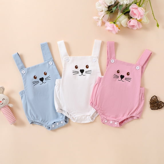 MUXiin My First Easter Baby Boy Girl Outfit Bunny Outfit Rabbit Ear Sleeveless Romper Overalls Rabbit Set