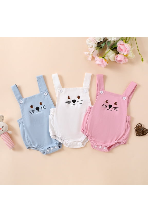 My First Easter Baby Boy Girl Outfit Bunny Outfit Rabbit Ear Sleeveless Romper Overalls Infant Rabbit Set