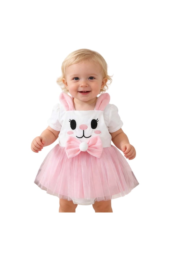 My First Easter Baby Girl Outfit Ribbed Short Sleeve Romper Rabbit Patch Skirt Sets Cute Bunny Easter Clothes
